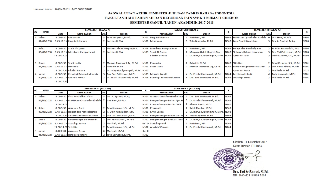 Jadwal Ujian Akhir Semester Ganjil TA.2017-2018